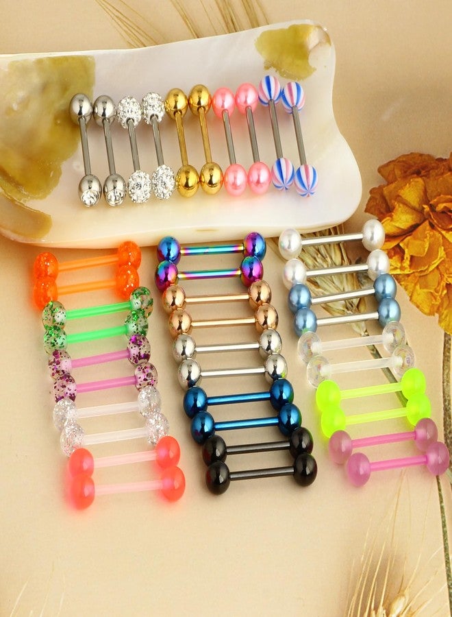 Suotarn 40pcs 14G Mix-Color Stainless Steel Straight Barbell Tongue Rings Bars Piercing 5/8" Length Acrylic Glow In Dark Flexible Retainer Body Jewelry For Women Men - Image 4
